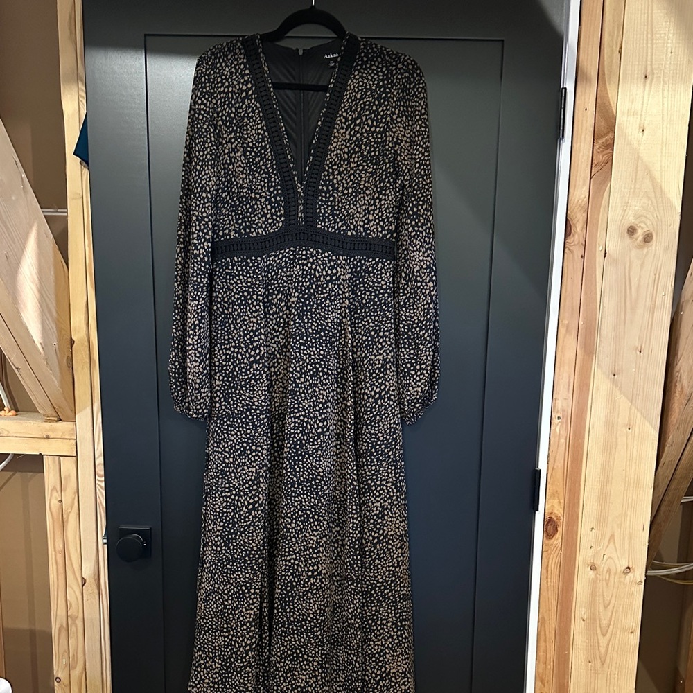 Aakaa Black Maxi Dress with Tan Spot Print